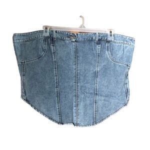 NWT PRETTY LITTLE THING Vintage Jean Waistband Detail Denim Corset Top Size 18